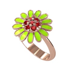 Garnet 8 ayar rose altın yüzük (Neon yeşil mineli)