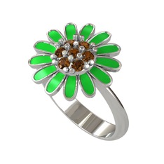 Papatya Yüzük - Dumanlı kuvars 925 ayar gümüş yüzük (Yeşil mineli) #1bkec4z