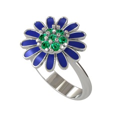 Yeşil kuvars 18 ayar beyaz altın yüzük (Lacivert mineli)