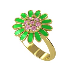 Pembe kuvars 8 ayar altın yüzük (Yeşil mineli)