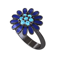 Papatya Yüzük - Akuamarin 925 ayar siyah rodyum kaplama gümüş yüzük (Lacivert mineli) #1dfc6um
