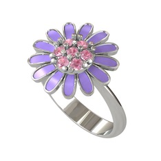 Papatya Yüzük - Pembe kuvars 18 ayar beyaz altın yüzük (Menekşe mineli) #1dryxr0