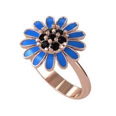 Siyah zirkon 925 ayar rose altın kaplama gümüş yüzük (Mavi mineli)