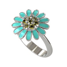 Papatya Yüzük - Peridot 8 ayar beyaz altın yüzük (Turkuaz mineli) #1et3yyy