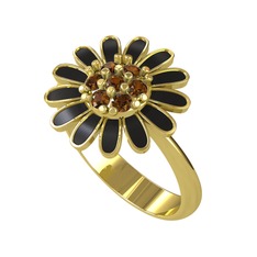 Papatya Yüzük - Dumanlı kuvars 8 ayar altın yüzük (Siyah mineli) #1gw52au