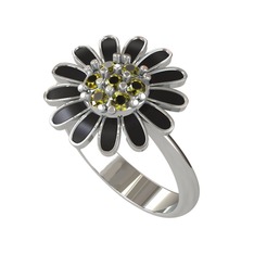 Peridot 18 ayar beyaz altın yüzük (Siyah mineli)