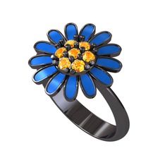 Papatya Yüzük - Sitrin 925 ayar siyah rodyum kaplama gümüş yüzük (Mavi mineli) #1idh5ro