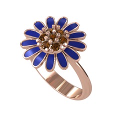 Papatya Yüzük - Dumanlı kuvars 14 ayar rose altın yüzük (Lacivert mineli) #1ikajcr