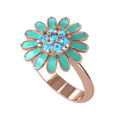Papatya Yüzük - Akuamarin 925 ayar rose altın kaplama gümüş yüzük (Turkuaz mineli) #1jby5d1