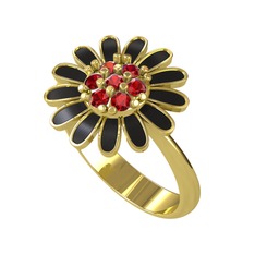 Papatya Yüzük - Garnet 14 ayar altın yüzük (Siyah mineli) #1lhkjsm