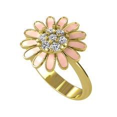 Papatya Yüzük - Beyaz zirkon 18 ayar altın yüzük (Pastel pembe mineli) #1lx8si5