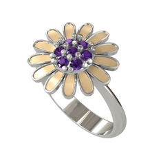 Ametist 8 ayar beyaz altın yüzük (Ekru mineli)