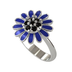 Papatya Yüzük - Siyah zirkon 8 ayar beyaz altın yüzük (Lacivert mineli) #1mrccy3