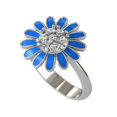 Papatya Yüzük - Swarovski 14 ayar beyaz altın yüzük (Mavi mineli) #1ndqn6x