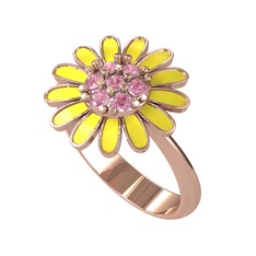 Papatya Yüzük - Pembe kuvars 14 ayar rose altın yüzük (Sarı mineli) #1njifii