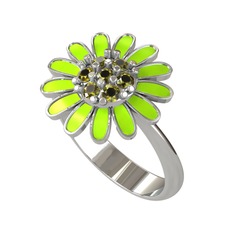 Papatya Yüzük - Peridot 8 ayar beyaz altın yüzük (Neon yeşil mineli) #1nnjoik