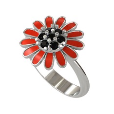 Siyah zirkon 18 ayar beyaz altın yüzük (Kırmızı mineli)