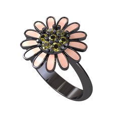 Papatya Yüzük - Peridot 925 ayar siyah rodyum kaplama gümüş yüzük (Pastel pembe mineli) #1oicq5