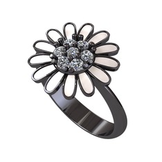 Papatya Yüzük - Pırlanta 925 ayar siyah rodyum kaplama gümüş yüzük (0.077 karat, beyaz mineli) #1pewk9t