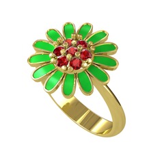 Papatya Yüzük - Garnet 14 ayar altın yüzük (Yeşil mineli) #1ph8qbe