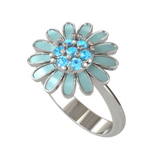 Papatya Yüzük - Akuamarin 14 ayar beyaz altın yüzük (Pastel mavi mineli) #1pze65y