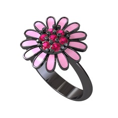 Papatya Yüzük - Rodolit garnet 925 ayar siyah rodyum kaplama gümüş yüzük (Pembe mineli) #1qik4wy
