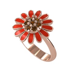 Papatya Yüzük - Dumanlı kuvars 18 ayar rose altın yüzük (Kırmızı mineli) #1qw5tlr