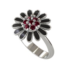 Papatya Yüzük - Kök yakut 8 ayar beyaz altın yüzük (Siyah mineli) #1sebkkg