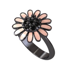 Papatya Yüzük - Siyah zirkon 925 ayar siyah rodyum kaplama gümüş yüzük (Pastel pembe mineli) #1sihrtx