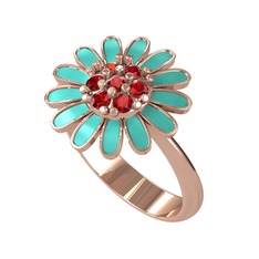 Garnet 18 ayar rose altın yüzük (Turkuaz mineli)