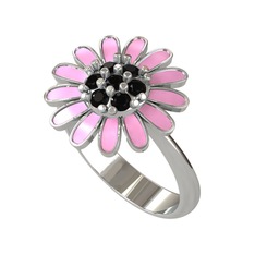 Siyah zirkon 8 ayar beyaz altın yüzük (Pembe mineli)