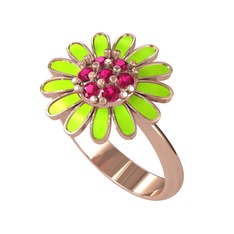 Papatya Yüzük - Rodolit garnet 18 ayar rose altın yüzük (Neon yeşil mineli) #1tma2r7