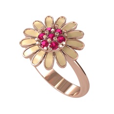 Rodolit garnet 18 ayar rose altın yüzük (Ekru mineli)