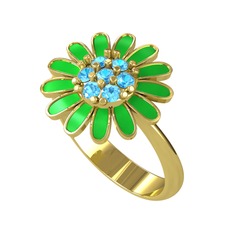 Papatya Yüzük - Akuamarin 925 ayar altın kaplama gümüş yüzük (Yeşil mineli) #1vtjzxq