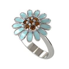 Dumanlı kuvars 18 ayar beyaz altın yüzük (Pastel mavi mineli)