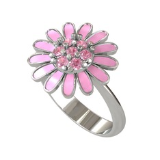 Papatya Yüzük - Pembe kuvars 14 ayar beyaz altın yüzük (Pembe mineli) #1wd6g60