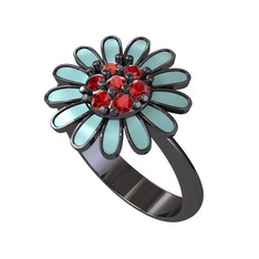 Papatya Yüzük - Garnet 925 ayar siyah rodyum kaplama gümüş yüzük (Pastel mavi mineli) #1xq55xr