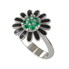 Papatya Yüzük - Yeşil kuvars 925 ayar gümüş yüzük (Siyah mineli) #1ydbii2