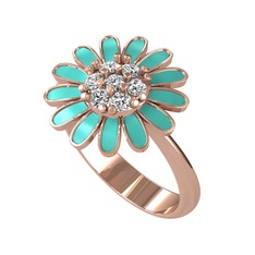 Papatya Yüzük - Beyaz zirkon 14 ayar rose altın yüzük (Turkuaz mineli) #1yrfbig