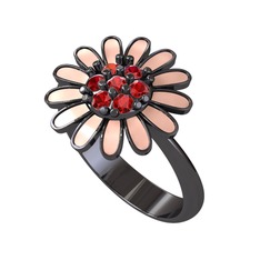 Papatya Yüzük - Garnet 925 ayar siyah rodyum kaplama gümüş yüzük (Pastel pembe mineli) #1yyh4m6