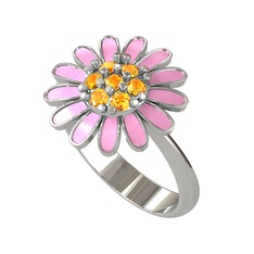 Papatya Yüzük - Sitrin 8 ayar beyaz altın yüzük (Pembe mineli) #20inlk