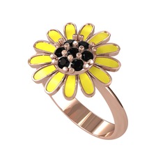 Papatya Yüzük - Siyah zirkon 18 ayar rose altın yüzük (Sarı mineli) #26exeo
