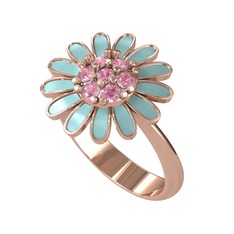 Pembe kuvars 925 ayar rose altın kaplama gümüş yüzük (Pastel mavi mineli)
