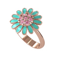Pembe kuvars 8 ayar rose altın yüzük (Turkuaz mineli)