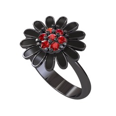 Papatya Yüzük - Garnet 925 ayar siyah rodyum kaplama gümüş yüzük (Siyah mineli) #3qrw00