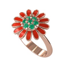 Papatya Yüzük - Kök zümrüt 925 ayar rose altın kaplama gümüş yüzük (Kırmızı mineli) #3xx6xi