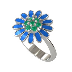 Papatya Yüzük - Kök zümrüt 14 ayar beyaz altın yüzük (Mavi mineli) #4g1tvi