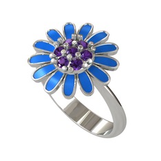 Papatya Yüzük - Ametist 14 ayar beyaz altın yüzük (Mavi mineli) #58dljt