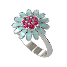 Papatya Yüzük - Rodolit garnet 8 ayar beyaz altın yüzük (Pastel mavi mineli) #5tnovp