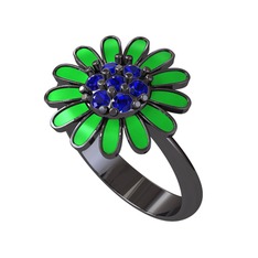 Papatya Yüzük - Lab safir 925 ayar siyah rodyum kaplama gümüş yüzük (Yeşil mineli) #5ugn65